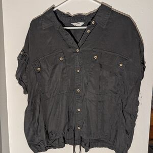 Time and Tru Black Button-Front Utility Shirt